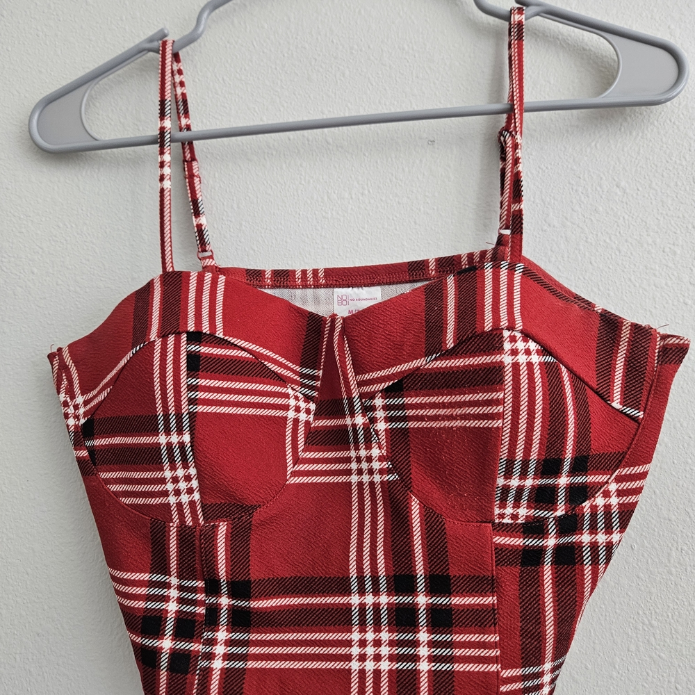 Red Plaid Bustier Top